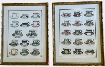 Pair Of Beautifully Framed Poster Of Antique English Tea Cups Patterns (P) (Q)