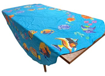 Handmade Tropical Fish 60' Round Cotton Tablecloth