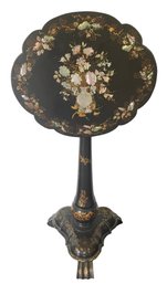 Antique Chinese Mother Of Pearl Inlay Folding Top Pedestal Tea Table