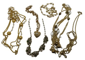 Pearl And Gold Tone Necklace Collection D - 6 Pieces