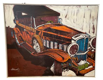 Large Acrylic On Canvas Of Antique Car