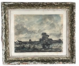Small 1916 Antique Watercolor Painting By David Dourage