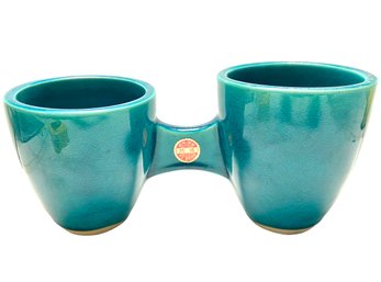Vintage Ikebana Blue Double Japanese Studio Pottery Ceramic Vase