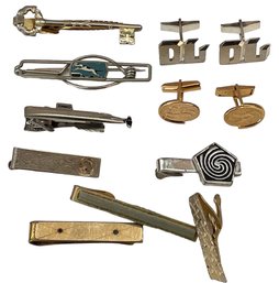 Vintage Men's Tie Clips And Initial Cufflinks - 10 Pieces