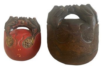 Two Antique Japanese Buddhist Mokugyo Wood Bells