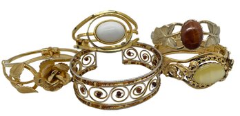 Vintage Hinged And Cuff Bracelets - 5 Pieces