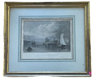 Antique 1833 Tinted Lithograph 'North Battery Foot Of Hubert W, New York' (X)