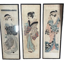 Tyrptic Antique Japanese UKiyo-e Tall Prints (V)