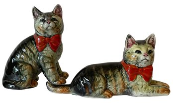 Vintage Pair Of Hand Painted Royal Porcelain Cats