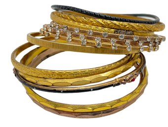 Gold Tone Bangle Bracelet Collection - 16 Pieces
