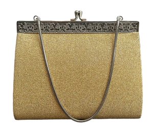 Vintage Gold Fabric Evening Bag With Silver Tone Trim