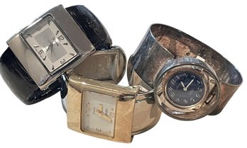 Three Hinged Bracelet Watches Including Sterling Silver