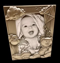 Beautiful Brushed Silver  Picture Frame Photo Book All In One With A Bear, Kite,  Balloons, Clouds And More