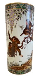 Tall Mid Century Chinese Porcelain Vase With Monkeys