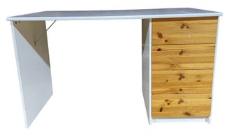 White Laminate Desk With Pine Faced Drawers