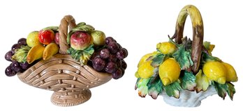 Pair Of Miniature Majolica China Fruit Baskets