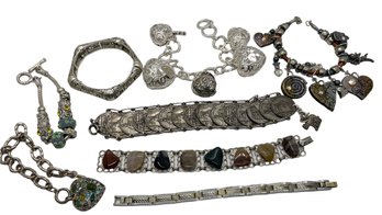 Linked Silver Tone Bracelet Collection - C - 8 Pieces