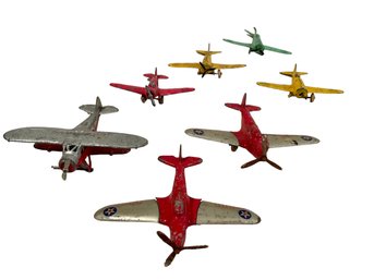 Collection Of Seven Pre - 1945  Die Cast Metal Planes By Tootsie Toys