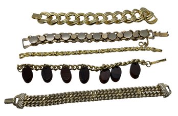 Linked Gold Tone Bracelet Collection - E - 5 Pieces