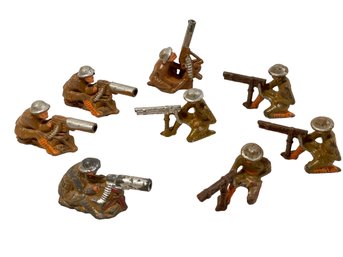 Set Of Eight Vintage WWI Toy Soldiers Made Of Lead, Assorted Gunners