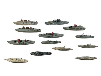 Set Of 10 Battleships And Three Submarines Made By Tootsie Toys