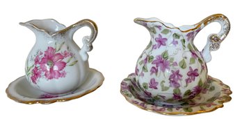 Pair Of Miniature China Pitchers With Saucers