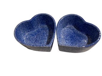 2 Blue Ceramic Heart Bowls