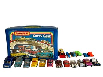 Vintage Matchbox Carrying Case And 18 Assorted Toy Cars