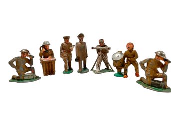 Set Of Eleven Vintage WWI Toy Soldiers Made Of Lead- Assorted Field Ops And Searchlight