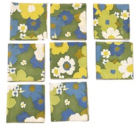 Eight Vintage 1960s Green Floral Napkins
