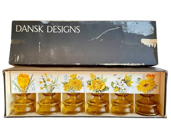 Set Of Six Vintage Dansk Amber Bud Vases In Original Box