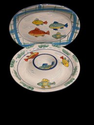 Somethings Fishy Here 2 Serving Platters With Fish From The Sea