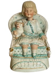 Antique Porcelain Nodder 'Girl In Chair With Dog' (ZP)