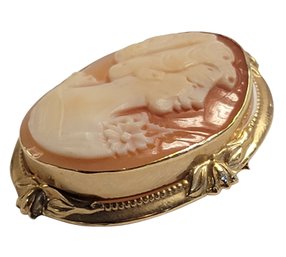 14K Yellow Gold Hand Carved Cameo Pin/Pendant Vintage