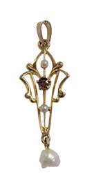 14K Vintage Lavalier Pendant With Pearls And Amethyst Stone