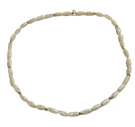 14K Yellow Gold Rice Pearl Choker Necklace With 14K Gold Beads BROKEN