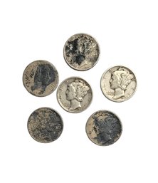 (6) Silver Dimes 5 Mercury Dimes And One Barber Dime