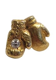 14K Yellow Gold Boxing Gloves Pin With Diamond Set In Glove