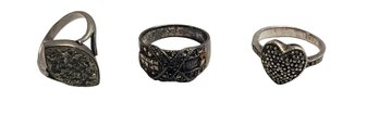 3 Sterling Silver Marcasite Rings