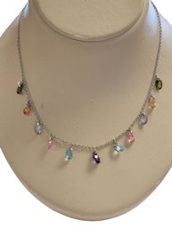 Sterling Silver Multi Color Gemstone Necklace Beautiful Vibrant Colors