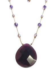 Lea Sophia Beautiful Purple 'Stone' And Bead Necklace (Costume Jewelry) Yellow Colored Chain