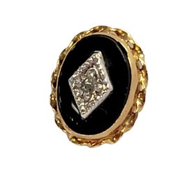 14K Yellow Gold Tie Tac/Pin With Black Onyx And A Diamond Set In The Middle