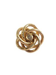 14K Yellow Gold Braided Flower Tie Tac/Pin With Diamond Set In Center