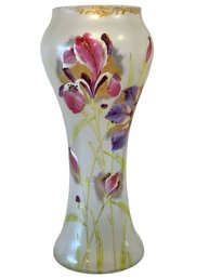 Vintage Antique Art Glass Vase Satin Glass With Enamel Painted Decoration