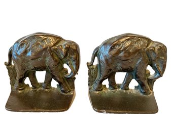 Vintage Pair Of Bronze Elephant Bookends
