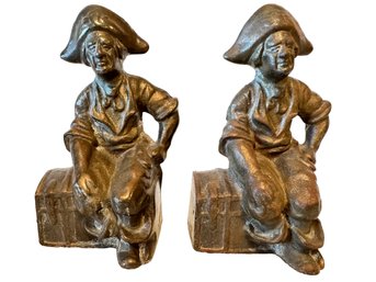 Vintage Pair Of Cast Brass Pirate Bookends