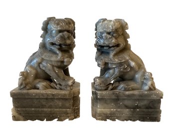Pair Of Vintage Chinese Carved Soapstone Foo Dogs