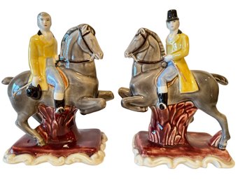 Vintage Pair Of Hunt Horses With Riders Porcelain Figurines