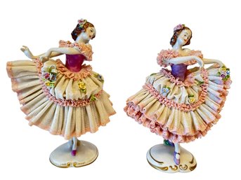 Two High End German Antique Porcelain AELTESTE VOLKSTEDT RUDOLSTADT Ballerina Figurines