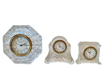 Three Waterford Crystal Table Clocks